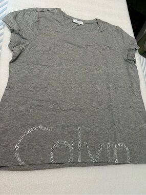 Calvin Klein Gray Rhinestone Logo Tee